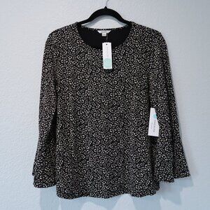 Sweet Grey Blouse Womens S Bell Sleeve Knit Long Sleeve Shirt NWT Black Tan